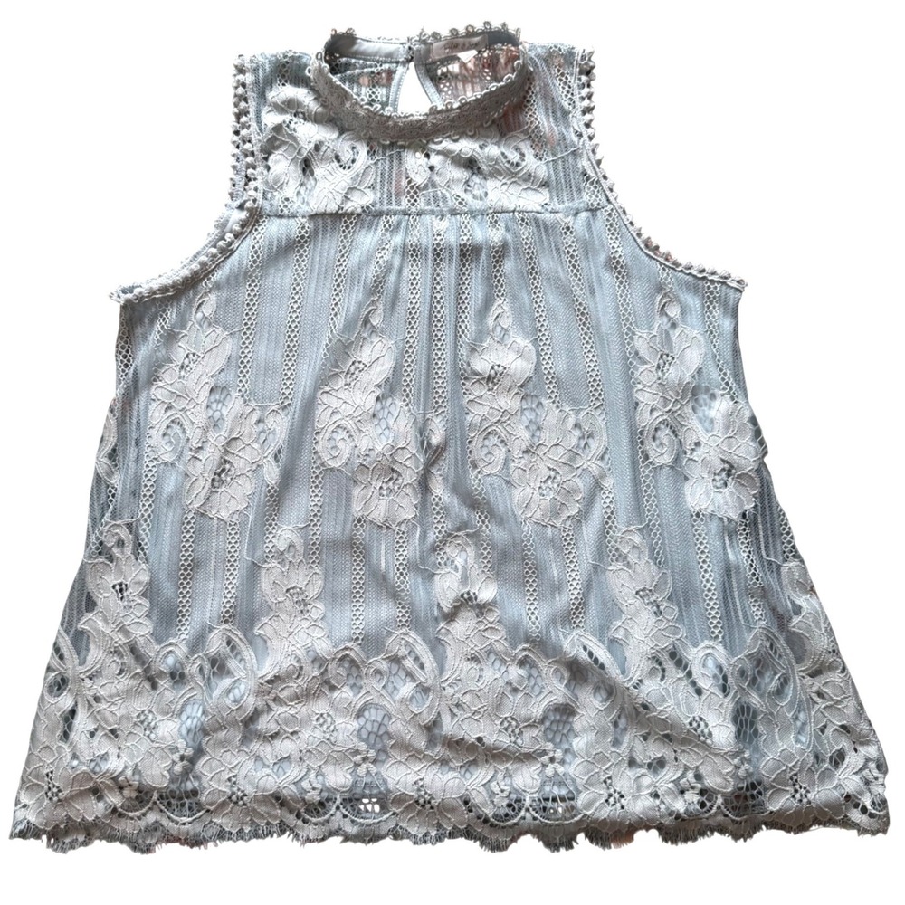 Taylor & Sage Light Blue‎ Floral Lace Sleeveless Mock Neck Blouse Large